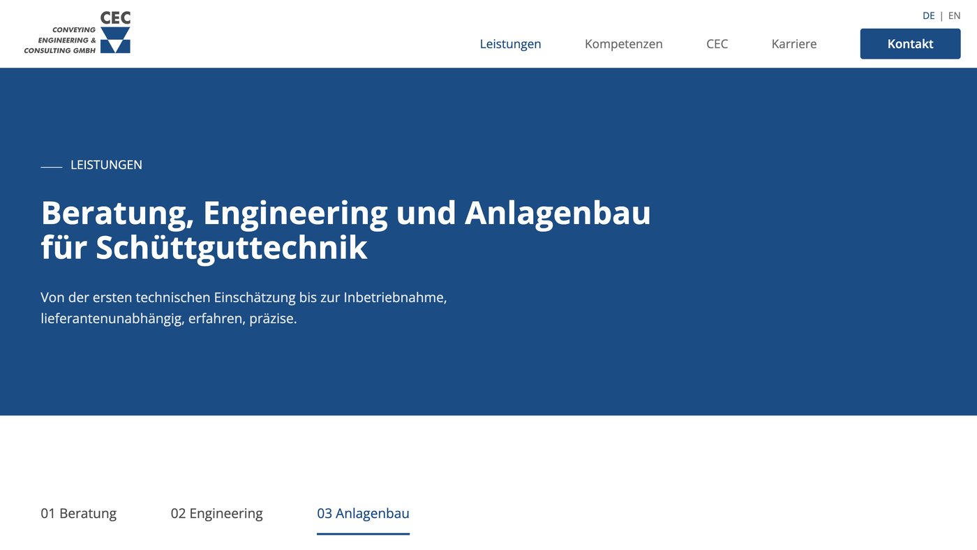 Leistungsseite der neuen CEC-Website