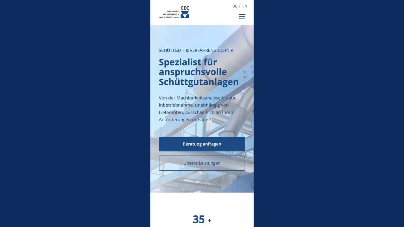 Startseite der CEC-Website auf dem Smartphone