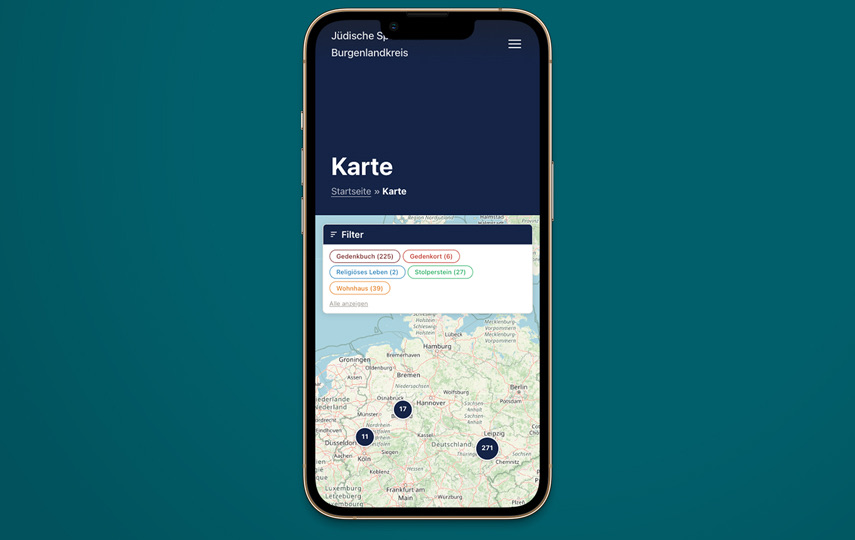 Jüdische Spuren – Mobile-Ansicht auf Smartphones