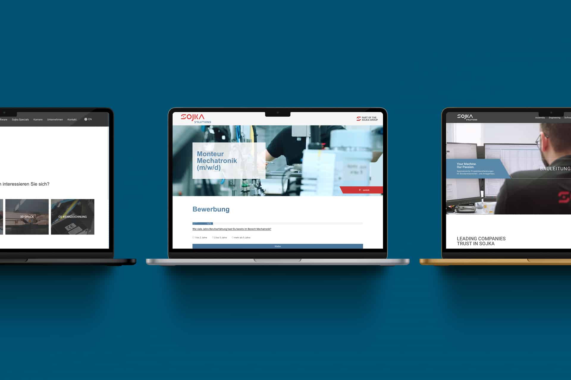 Sojka Solutions Website auf drei Screens